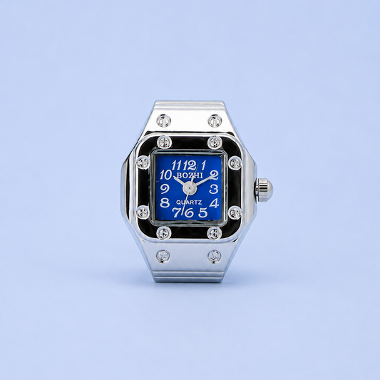 CHRONMAT RING SILVER BLUE