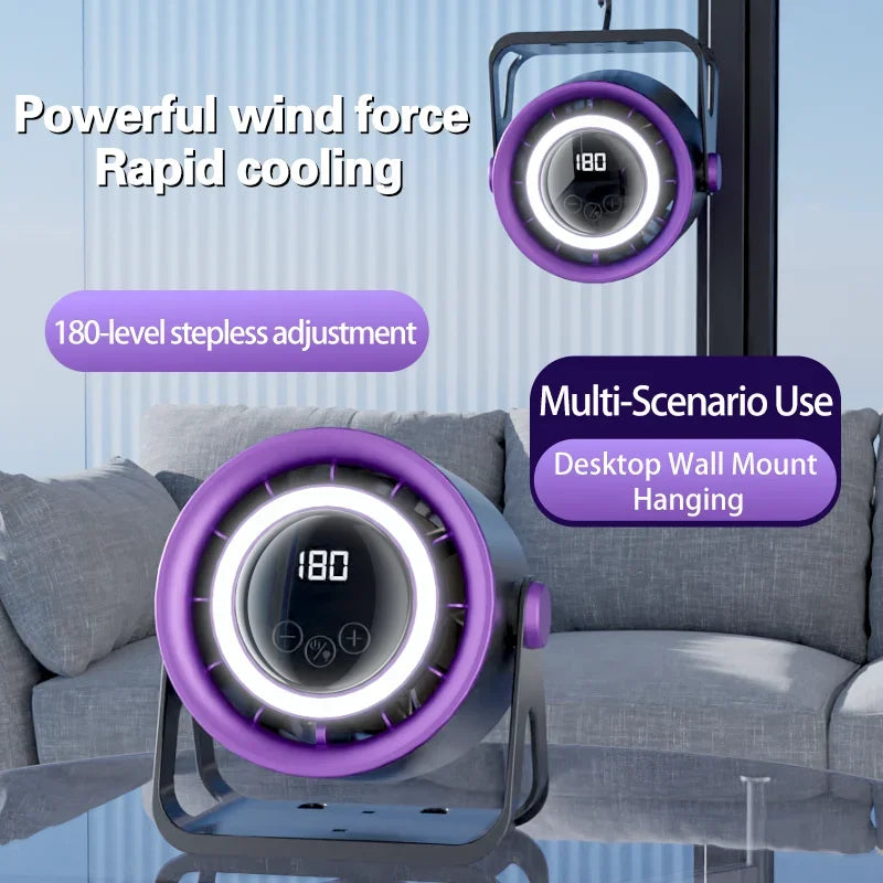 TINSOL 2500mAH Portable Electric Fan with Ambient Light Turbo Mute Electric Fan Desktop Wall Mount Ceiling Air Cooler