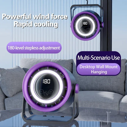 TINSOL 2500mAH Portable Electric Fan with Ambient Light Turbo Mute Electric Fan Desktop Wall Mount Ceiling Air Cooler